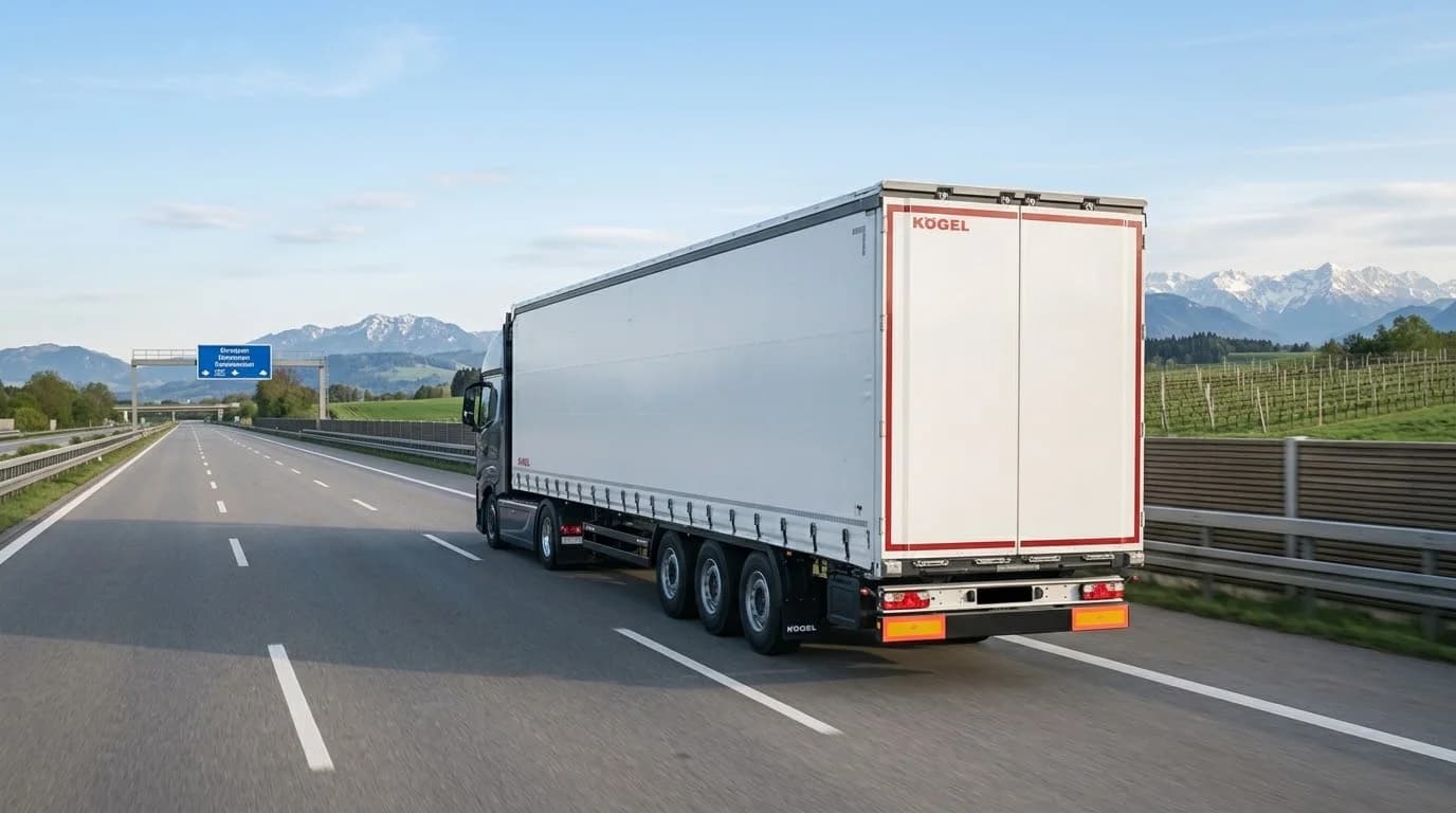 Naczepa Kögel podczas transportu na europejskiej autostradzie